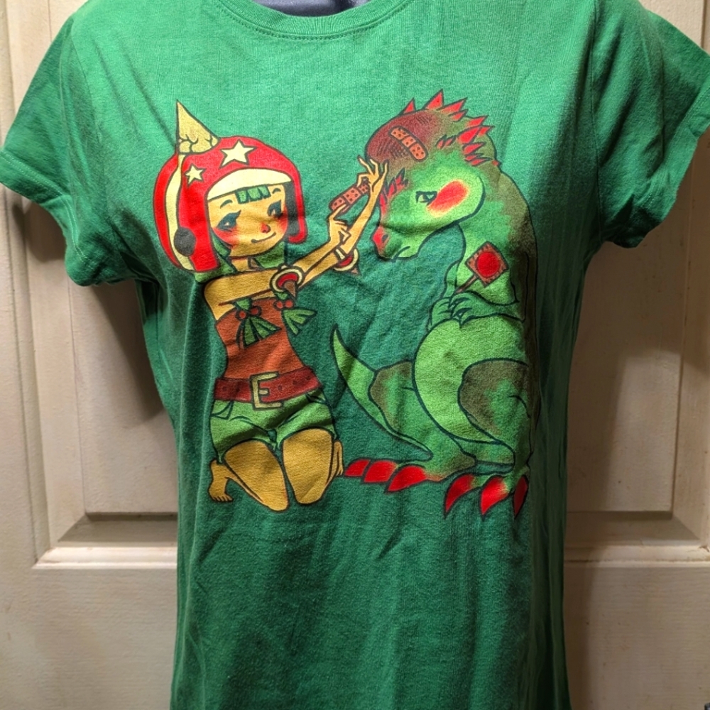 Anime Vintage T-shirt Rare Green Robot Girl And Dragon.